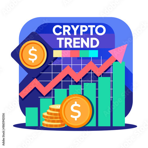 A flat style illustration representing current crypto trend