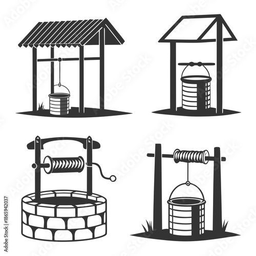 Illustrations of traditional water wells