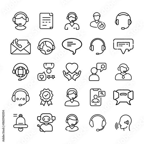 Customer support and call center service line icons