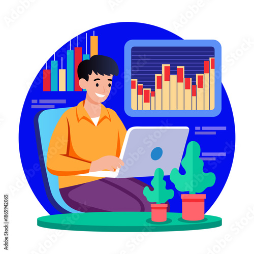 Flat style illustration showing trading chart