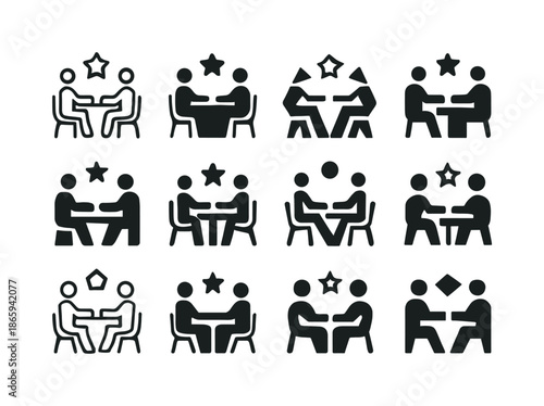 Celebrity Interview Logos. Celebrity interview. Icon set. Set Logo of celebrity interview: talk show table. harmonious logo variations of the same emblematic