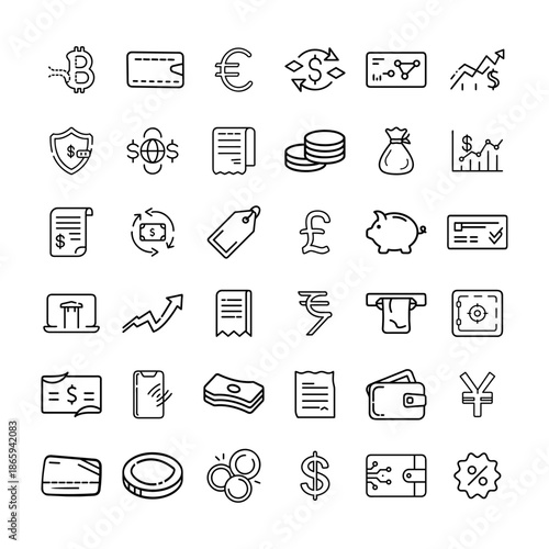 Banking and finance line icons for economy concepts