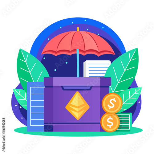 Flat style illustration showing secure investment