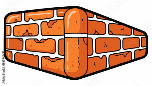 Stylized orange capsule piercing an orange brick wall