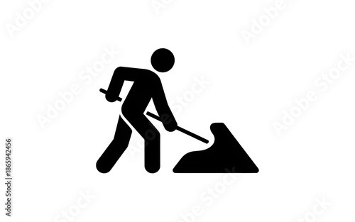 Person shoveling pile of dirt or sand