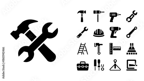 Tools icon set with hammer wrench and screwdriver symbols vector illustration