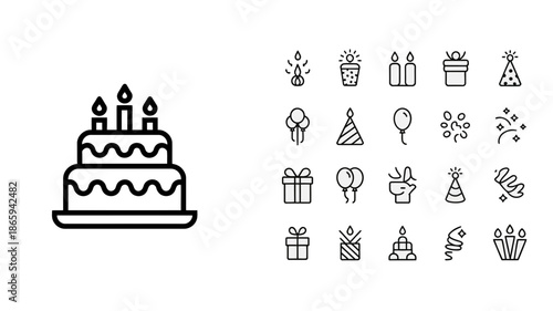 Wedding celebration icons set with cake cupcake and decorations cartoon style