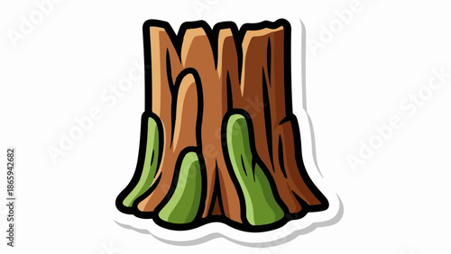 Stylized tree stump with green mossy growths at its base