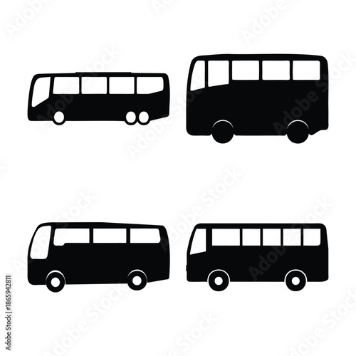 Black bus vector icons, public transport set, minimalist design Vector