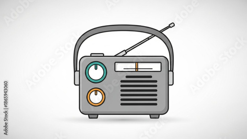 Vintage Retro Radio with Antenna Isolated on White Background
