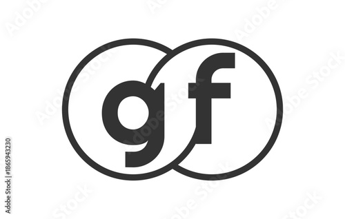 GF business company emblem with outline rounds and letters g f. Logo template of two merged circles for brand identity, logotype. Vector Infinity symbol