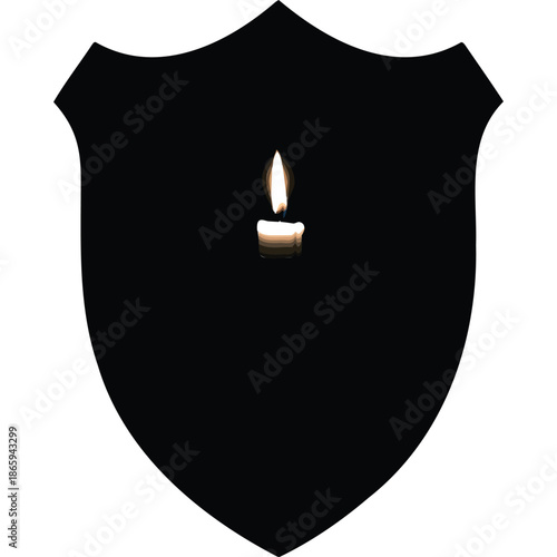 Black Shield with Lit Candle - Dramatic Visual Contrast, Elegant Design, Warm Glowing Flame