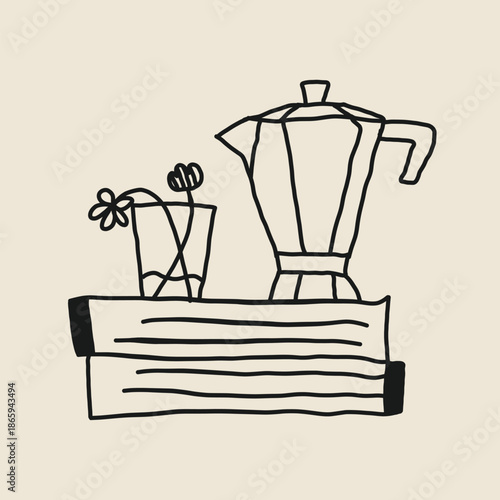 hand drawn moka pot doodle cartoon illustration