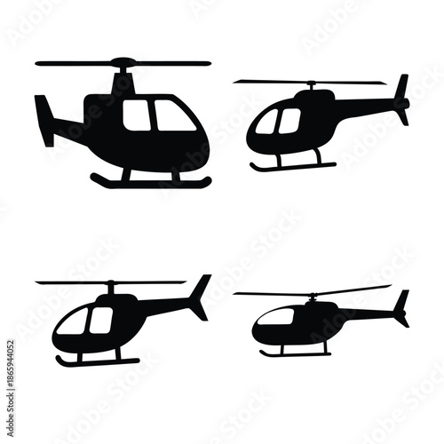 Helicopter icon set, minimal black silhouette vector illustration Vector