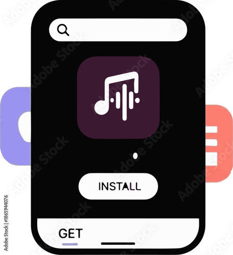 Smartphone screen displaying an app icon with musical notes and sound waves