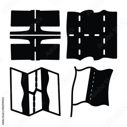 Road and map icon set for travel, route, and navigation design Vector