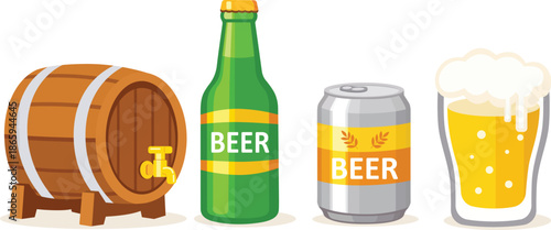 collection with foamy drink glassware and metal beer can. Oktoberfest concept. Beer festival concept. Beer brewing concept.