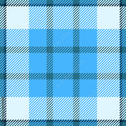 Gift paper pattern seamless fabric, subtle vector textile check. Deluxe texture background plaid tartan in cyan and light colors.