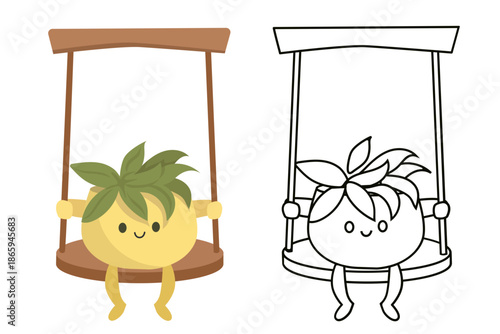 Cartoon illustration of a plant and pot in outline and colorized style