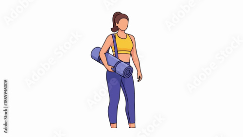 Woman holding a rolled-up yoga mat, wearing workout clothes