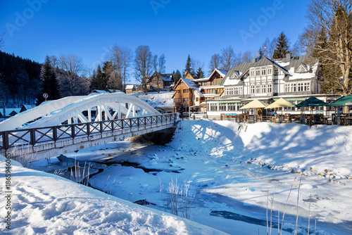 White bridge on the Labe river, Spindleruv mlyn, Giant mountains, Czech republic