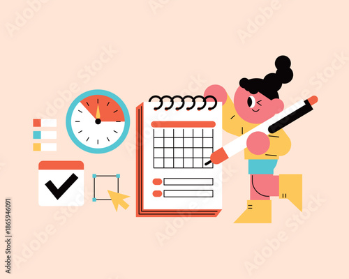 Schedule Planning and Task Management Concept Flat Illustration with Calendar and Checklist