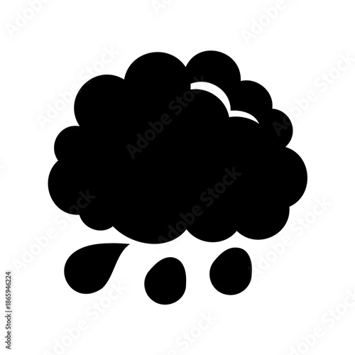 Simple black cloud icon with raindrops falling against a white background