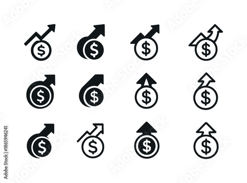 Financial Independence Icons. Achieving financial independence and wealth. Icon set. Set Logo of Achieving financial independence and wealth: upward arrow