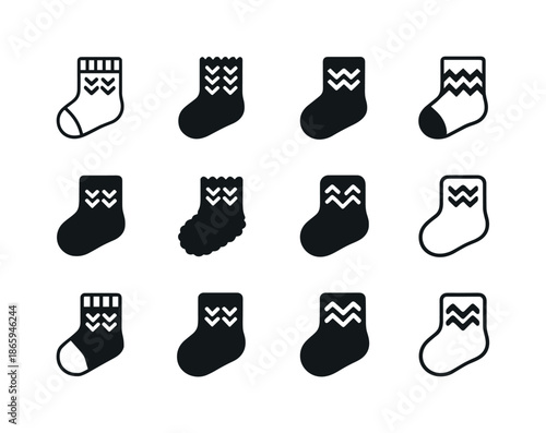 Fuzzy Socks Logos. Fuzzy Socks. Icon set. Set Logo of fuzzy socks: knitted pattern. harmonious logo variations of the same emblematic concept, each with