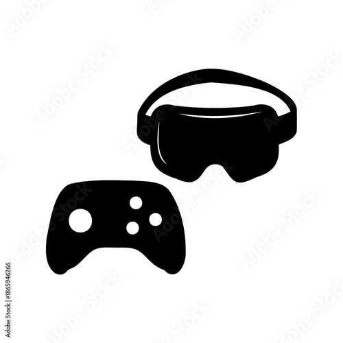 Modern gaming experience with virtual reality headset and gamepad illustration in black