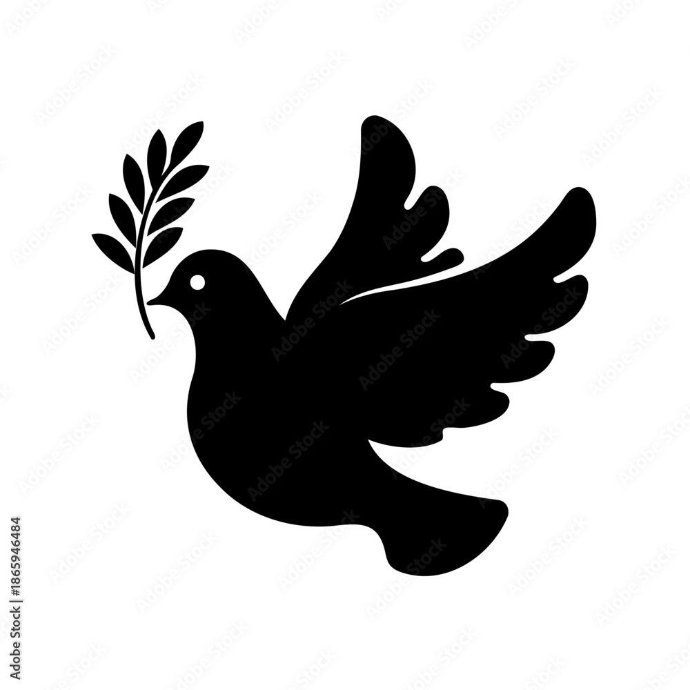 Fototapeta premium Black Dove with Olive Branch, A Symbol of Peace and Hope