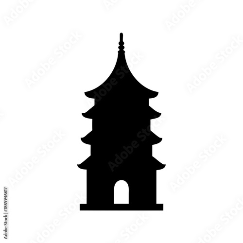 Silhouette of a Traditional Japanese Pagoda with Multiple Tiers and Architectural Detail