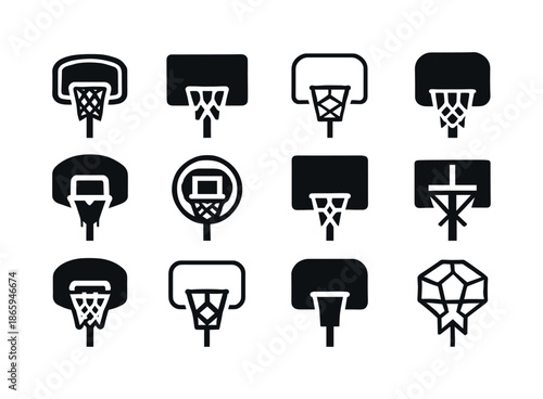 Basketball Hoop Icons. basketball hoop. Icon set. Set Logo of basketball hoop: street hoop. harmonious logo variations of the same emblematic concept, each