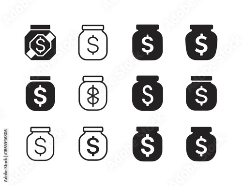 Youth Savings Icons. Financial literacy for youth. Icon set. Set Logo of Financial literacy for youth: savings jar. harmonious logo variations of the same