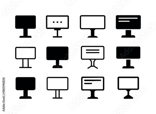 Digital Signage Icons. Digital signage. Icon set. Set Logo of digital signage: outdoor digital billboard. harmonious logo variations of the same emblematic