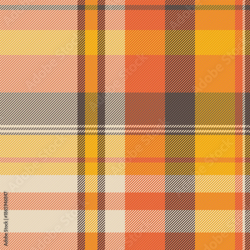 Geometric check textile background, idyllic plaid seamless tartan. Gift card fabric texture vector pattern in orange and light colors.