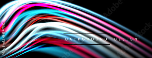Abstract colorful waves flow across black background. Dynamic lines create modern visual effect. Bright hues blend seamlessly.