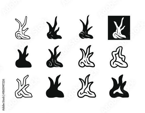 Driftwood Icon Set. Driftwood. Icon set. Set Logo of driftwood: gnarled end knot. harmonious logo variations of the same emblematic concept, each