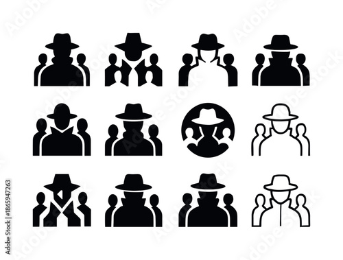 Mystery Crowd Icons. Mysterious figures in the crowd. Icon set. Set Logo of mysterious figures in the crowd: Crowd shadows. harmonious logo variations of the