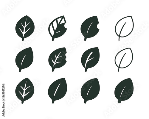 Animal Feeding Logos. Animal feeding habits. Icon set. Set Logo of animal feeding habits: folivore leaf chew mark. harmonious logo variations of the same