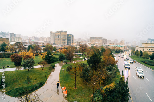 Baku, Azerbaijan, July 5 2025 Center road park in Baku, Azerbaijan