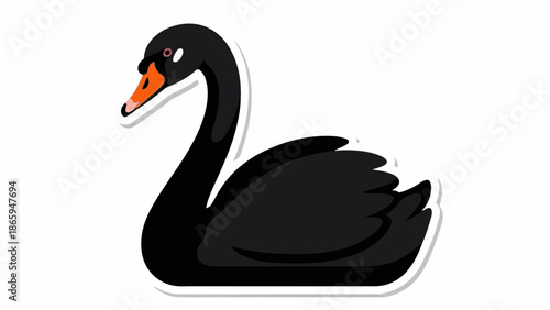 Stylized black swan with orange beak and white eye, depicted against a white background