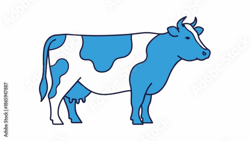 Stylized blue and white cow illustration with dark outline