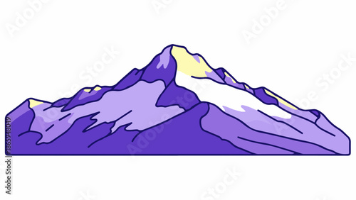 Stylized purple mountain range with yellow highlights on peaks, outlined in black on white