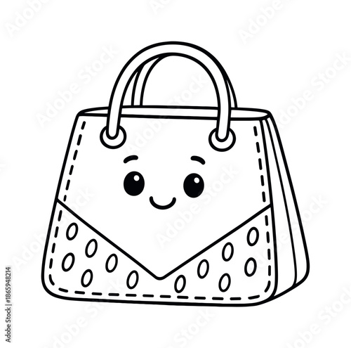 Friendly Bag Coloring. Designer bag surprise children?s coloring book illustration, outlined drawing, gift bag with friendly face and a simple