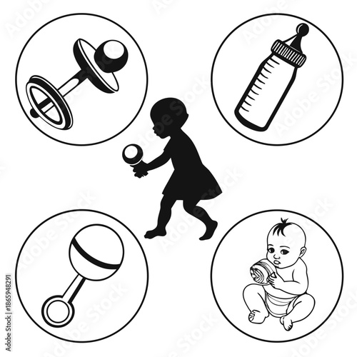 Baby items and infant silhouette
