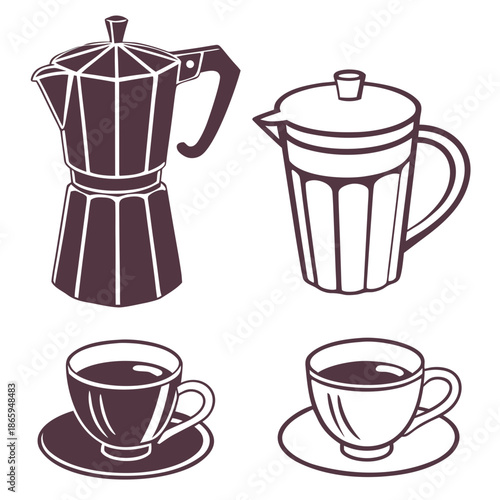 Coffee brewing and serving illustration
