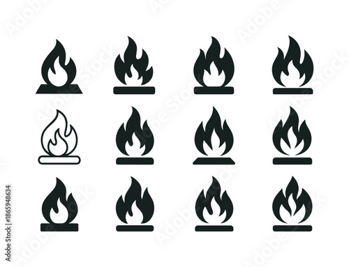 Dangerous Logo Variations. Dangerous. Icon set. Set Logo of Dangerous: flame hazard. harmonious logo variations of the same emblematic concept, each with