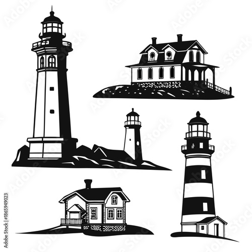 Collection of lighthouses and coastal houses