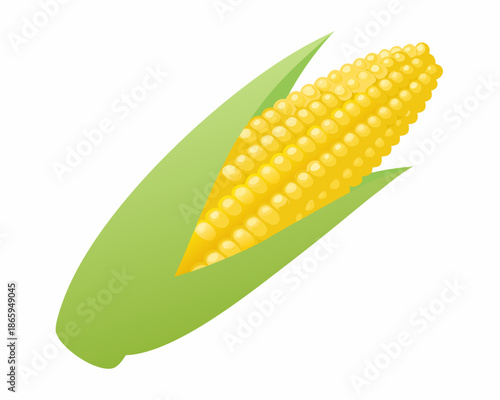 A vibrant illustration of a fresh corn cob with green husk leaves